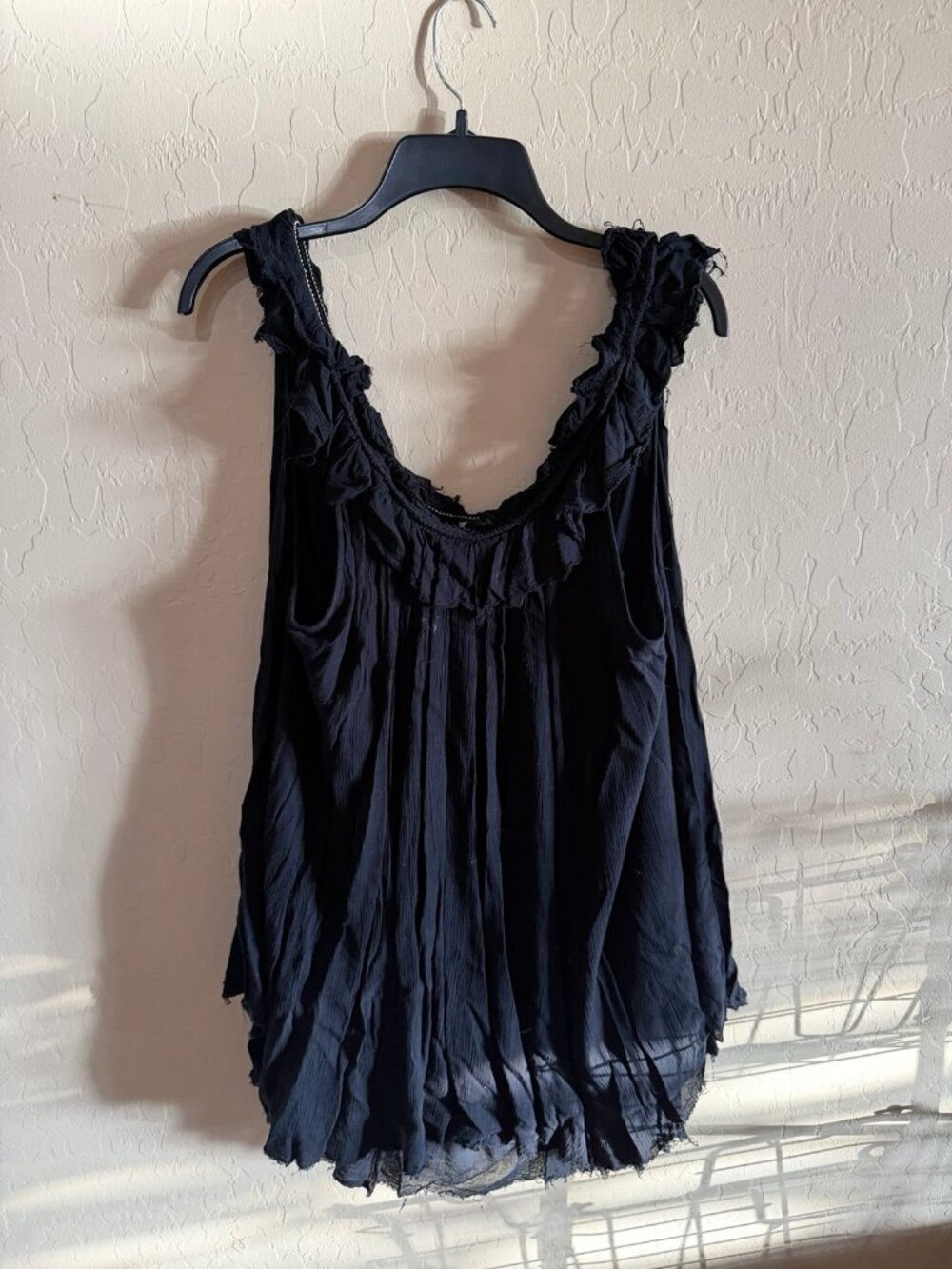 Free People Black Ruffle-Trim Pleated Tank